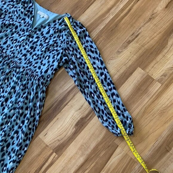 Loft Light Blue Small Snow Leopard Print V-Neck Swing Dress - Picture 13 of 15